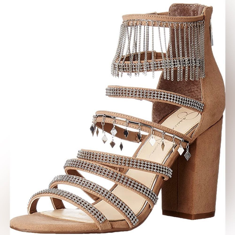 Jessica Simpson Katalena‎ jeweled taupe block Heels D16